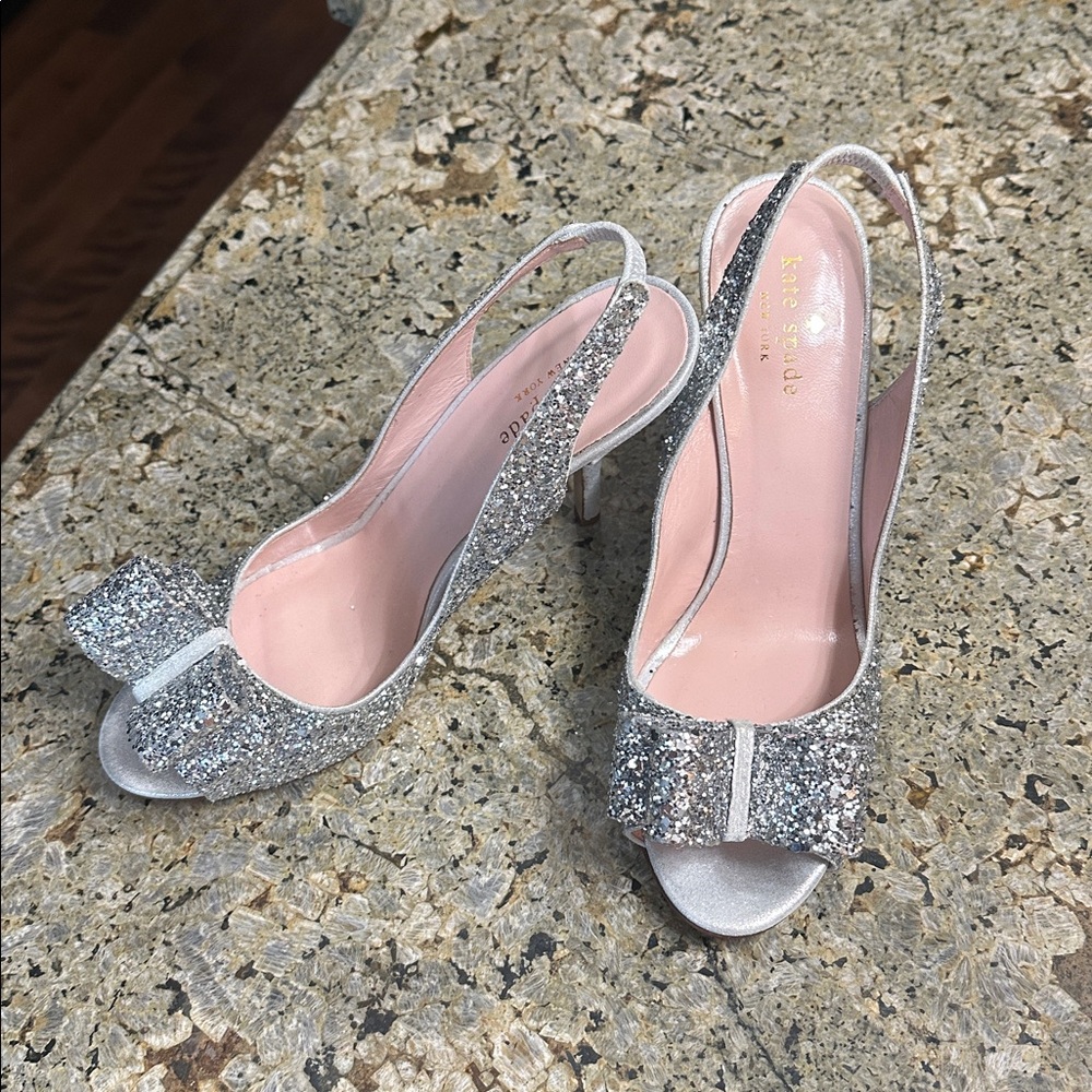 Kate Spade Glitter Silver Slingback Heels never been worn brand new